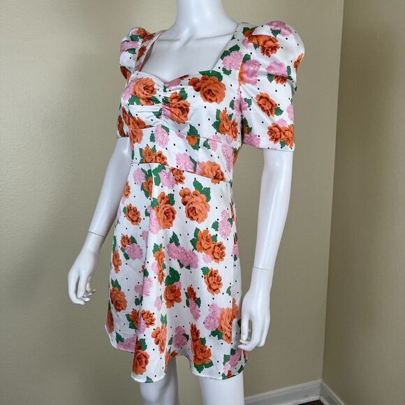 Zara Women Size S Floral Satin Rose Polka Dot Mini Dress Blogger Favorite Preppy